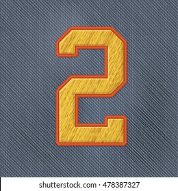 Color Vector Realistic Embroidery Patch Numbers. Editable Colors. Number 2