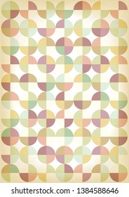 Color vector retro background with round pastel symmetrical mosaic shapes in flat design style