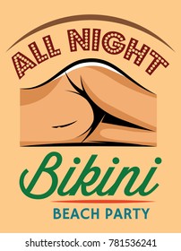 color vector retro style poster for beach party with lying girl
