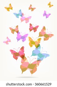 color vector romantic background with transparent triangles butterfly silhouettes