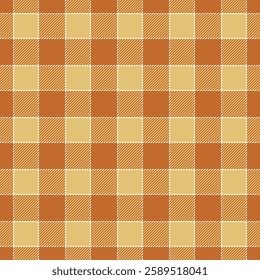 Color vector seamless fabric, rectangle texture textile tartan. Quiet pattern plaid check background in orange and amber colors palette.