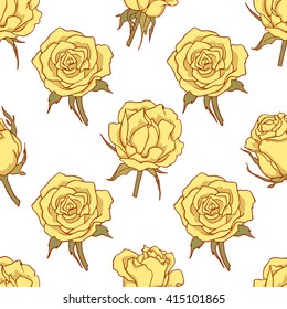 Color vector seamless floral pattern with yellow rose flowers.