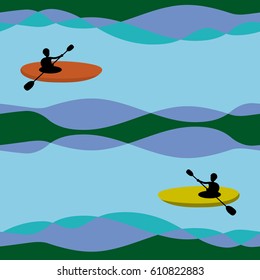 Color vector seamless pattern. Color background with kayaking. Endless texture can be used for wallpaper, textile pattern, pattern fills, web page background, surface textures.