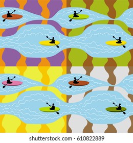 Color vector seamless pattern. Color background with kayaking. Endless texture can be used for wallpaper, textile pattern, pattern fills, web page background, surface textures.