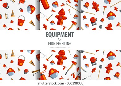 Color vector seamless pattern firefighter equipment. Flat icon background