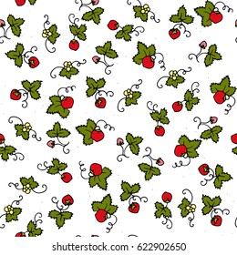 Color vector seamless pattern with sweet strawberries. Trendy doodle summer illustration.