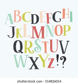 Color vector serif English alphabet in vintage style.