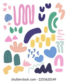 Color vector set of abstract elements, ink blots and doodle elements isolated on white.Artistic collection for design of business cards, postcards, banners, invitations
