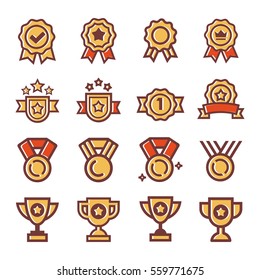 Color Vector set of Champions trophy award icons. Vector elements on white background, easy to edit. Icons set for web.