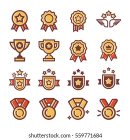 Juego de iconos de galardones con el trofeo Color Vector. Elementos vectoriales en fondo blanco, fáciles de editar. Iconos para la web.