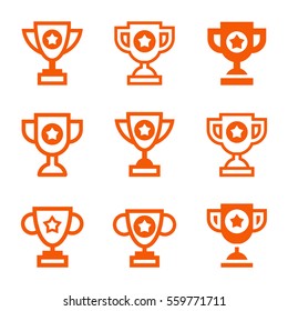 Color Vector set of Champions trophy award icons. Vector elements on white background, easy to edit. Icons set for web.