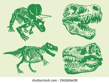 Color vector set of dinosaurs, pop art graphical illustration for printing and design