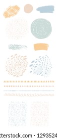 Color Vector set of grungy hand drawn textures. Lines, circles, crosses, smears, spirals, brush strokes, triangles. Hand drawn elements for your graphic design. Kids