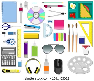 Color vector set of office supplies.