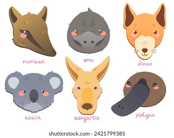 Color vector set with various animals of Australia in flat painting