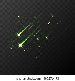 Color Vector Shooting Stars Falling Stars Meteor And Comet On Transparent Plaid Background. Fall Star In Space, Fantasy Science In Cosmos, Asteroid Color In Galaxy