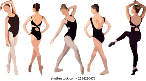 Color vector silhouette of ballet dancers, front back view perfect to include in your architecture projects, renders, sketches or plans.