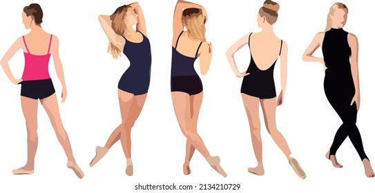 Color vector silhouette of ballet dancers, front back view perfect to include in your architecture projects, renders, sketches or plans.