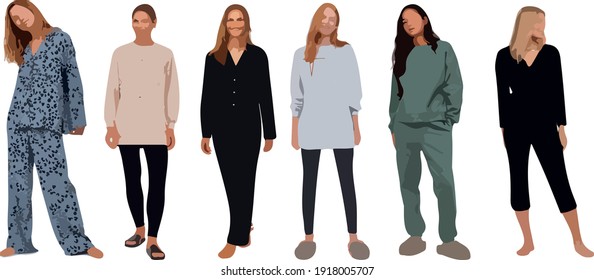 Color vector silhouette of beautiful ladies, front back view perfect to include in your architecture projects, renders, sketches or plans.