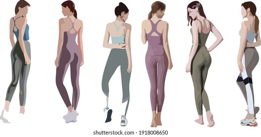 Color vector silhouette of beautiful ladies, front back view perfect to include in your architecture projects, renders, sketches or plans.