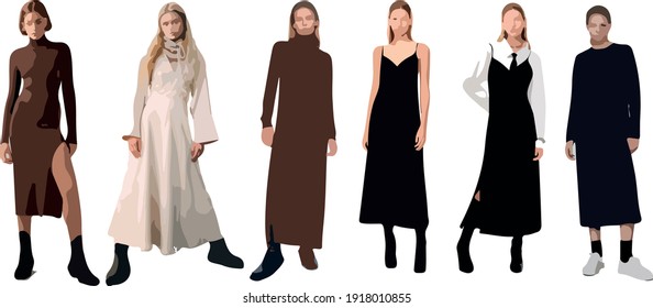 Color vector silhouette of beautiful ladies, front back view perfect to include in your architecture projects, renders, sketches or plans.