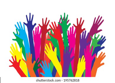 Color vector silhouettes of different hands on white background.