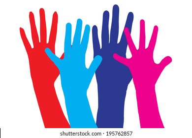 Color vector silhouettes of different hands on white background.