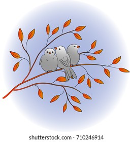 color vector simple autumn illustration of decorative birds 