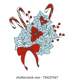 color vector simple  illustration of decorative poinsettia berry simple pattern on white