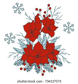 color vector simple  illustration of decorative amaryllis flower berry simple pattern on blue