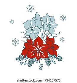 color vector simple  illustration of decorative amaryllis flower berry simple pattern on blue