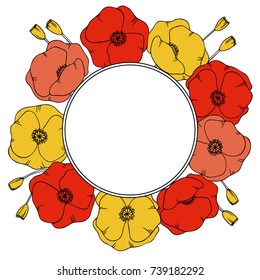color vector simple  illustration of decorative poppy flower wreath