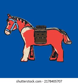 Color vector stencil of toy horse with saddlebags.