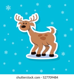 Color vector sticker illustration of a flat art cartoon deer with spots