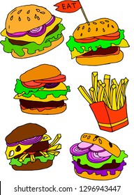 Color vector stickers with burger