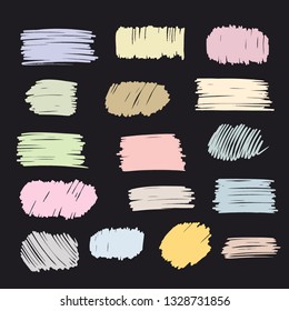 Color vector strokes of marker on black background 