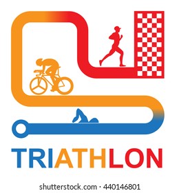 Color Vector symbol triathlon on a white background. Flat design. Swimming, cycling, running.