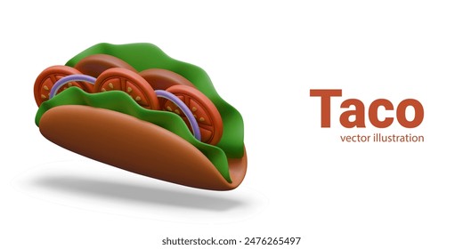 Color vector taco in realistic style. Tortilla wrapped with filling