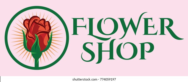 color vector template for flower shop with rose