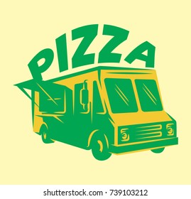 color vector template for menu with pizza delivery car.