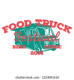 Color vector template on fast food theme with retro bus.