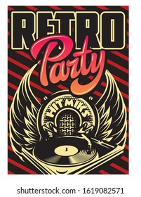 Color vector template for retro party advertising poster.