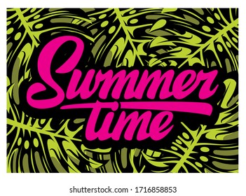 Color vector template for summer time party with calligraphic lettering