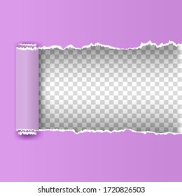 color vector torn paper with ripped edges and scroll. Paper frame for advertising and promo. Vector teared paper