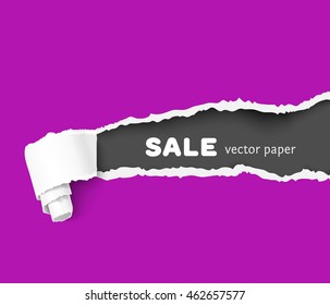 color vector torn paper with ripped edges and scroll. Paper frame for advertising and promo. Vector teared paper
