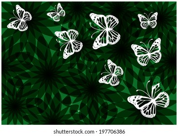 color vector transparent flowers and white butterflies silhouettes