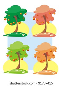 color vector trees with fruits isolated  on a white background