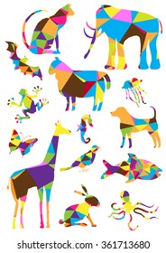 color vector triangles animals silhouettes collection