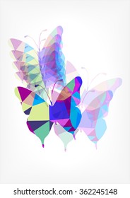 color vector triangles flying butterflies isolated on white background