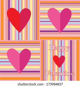 color vector valentine card design with paper hearts, colorful lines and place for your text